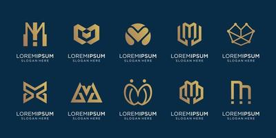 impostato di creativo iniziale lettera m logo modello. icone per attività commerciale di lusso, oro, linea, elegante, semplice. premio vettore