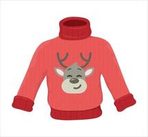 tradizionale brutto Natale maglione. divertente natale Maglione nel rosso colori con cervo. maglione tempo metereologico inverno concetto. capi di abbigliamento e Accessori. vettore