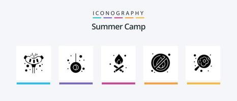 estate campo glifo 5 icona imballare Compreso . padella. falò. cucinando. campeggio. creativo icone design vettore
