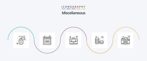 miscellaneo linea 5 icona imballare Compreso foto. valigetta. i soldi. denaro contante vettore