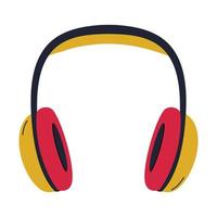 professionale studio sopra l'orecchio cuffie con grande rosso Giallo orecchio pastiglie. attrezzatura per podcasting, in linea apprendimento, ascoltando per musica. semplice piatto vettore illustrazione isolato su bianca sfondo.