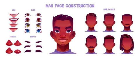 africano americano uomo viso costruzione cartone animato vettore