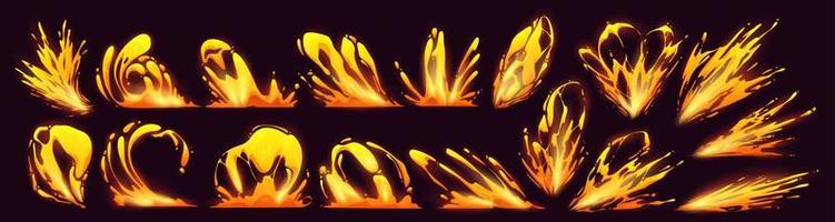 lava spruzzata, vfx gioco video effetto, 2d fuoco gocce vettore