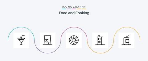 cibo linea 5 icona imballare Compreso Coca Cola. frutta succo. ciambella. frutta. bevanda vettore