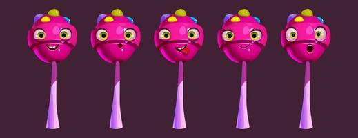 divertente lecca-lecca personaggio viso emoji, rosa caramella vettore