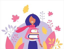 positivo alunno con libri. di moda vettore illustrazione per ragnatela, app, Stampa.