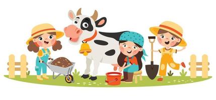 azienda agricola scena con cartone animato bambini vettore