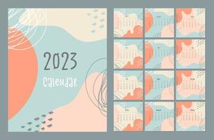 2023 calendario modello di mesi, calendario copertina concetto, boho stile, pastello colori. vettore