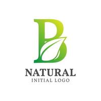 lettera B con foglia naturale iniziale vettore logo design