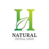 lettera h con foglia naturale iniziale vettore logo design