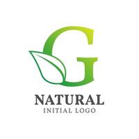 lettera g con foglia naturale iniziale vettore logo design