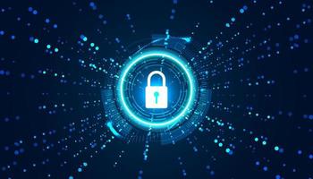 astratto sfondo digitale concetto cerchio lucchetto sicurezza informatica anti virus il malware spiare protezione informatica furto sicurezza su un' blu nero sfondo vettore