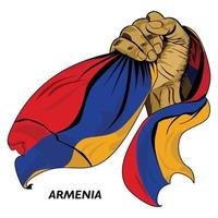 pugno mano Tenere armeno bandiera. vettore illustrazione di mano sollevato e afferrando bandiera. bandiera drappeggio in giro mano. eps formato