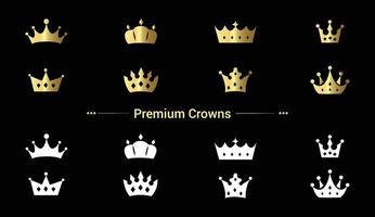 d'oro e nero corona icona collezione impostato isolato su bianca sfondo vettore illustrazione