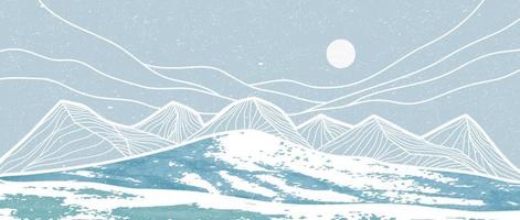creativo minimalista moderno dipingere e linea arte Stampa. astratto montagna contemporaneo estetico sfondi paesaggi. con ghiaccio montagna, orizzonte. vettore illustrazioni