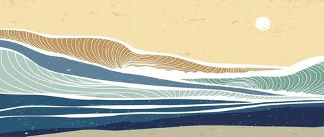 oceano onda paesaggio. creativo minimalista moderno arte Stampa. astratto contemporaneo estetico sfondi paesaggi. con oceano onda, mare, collina, orizzonte. vettore illustrazioni