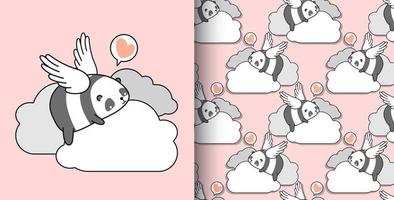 modello senza cuciture disegnato a mano panda cupido sulla nuvola vettore