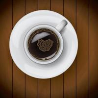 tazza di caffè sul piatto realistico su fondo di legno vettore