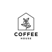 caffè Casa logo, caffetteria semplice logo, Casa di caffè fagioli con ramo nel di moda linea fricchettone moderno semplice logo illustrazione vettore