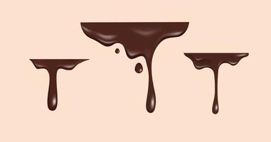 far cadere fusione cioccolato liquido impostato illustrazione con piatto superiore per decorazione vettore