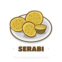 illustrazione di indonesiano cibo di nome serabi. indonesiano pancake fatto a partire dal riso Farina e Noce di cocco latte con foglia piatto vettore