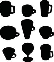 teiere e tazze, caffè tazze vettore silhouette illustrazione. vettore