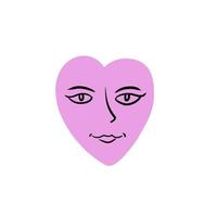 disegnato a mano cuore. rosa simbolo di romanza con viso e occhi. scarabocchio relazioni, romanza e San Valentino giorno. schizzo cartone animato vettore