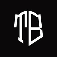 tb logo monogramma con scudo forma nastro design modello vettore