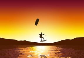 vettore libero tramonto di kitesurf