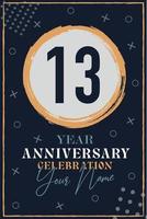 13 anni anniversario invito carta. celebrazione modello moderno design elementi buio blu sfondo - vettore illustrazione