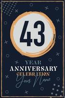 43 anni anniversario invito carta. celebrazione modello moderno design elementi buio blu sfondo - vettore illustrazione