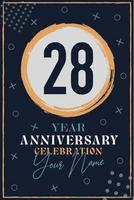 28 anni anniversario invito carta. celebrazione modello moderno design elementi buio blu sfondo - vettore illustrazione