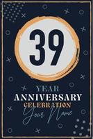 39 anni anniversario invito carta. celebrazione modello moderno design elementi buio blu sfondo - vettore illustrazione