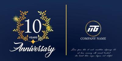 10 ° anniversario logo con elegante ornamento monogramma e logo nome modello su elegante blu sfondo, brillare, vettore design per saluto carta.