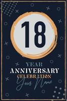 18 anni anniversario invito carta. celebrazione modello moderno design elementi buio blu sfondo - vettore illustrazione