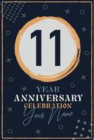 11 anni anniversario invito carta. celebrazione modello moderno design elementi buio blu sfondo - vettore illustrazione