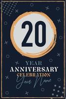 20 anni anniversario invito carta. celebrazione modello moderno design elementi buio blu sfondo - vettore illustrazione