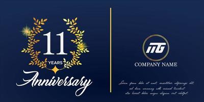 11 ° anniversario logo con elegante ornamento monogramma e logo nome modello su elegante blu sfondo, brillare, vettore design per saluto carta.