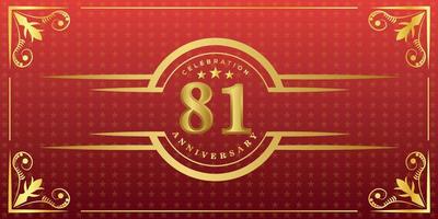 81° anniversario logo con d'oro squillo, coriandoli e oro confine isolato su elegante rosso sfondo, brillare, vettore design per saluto carta e invito carta