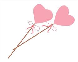 rosa cuore su un' di legno bastone decorato con un' nastro vettore