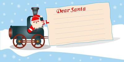 Natale carta con Santa Claus su un' vapore locomotiva lettera per Santa vettore