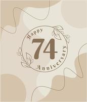 74 anno anniversario, minimalista logo. Marrone vettore illustrazione su minimalista fogliame modello disegno, le foglie linea arte inchiostro disegno con astratto Vintage ▾ sfondo.