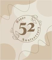 52 anno anniversario, minimalista logo. Marrone vettore illustrazione su minimalista fogliame modello disegno, le foglie linea arte inchiostro disegno con astratto Vintage ▾ sfondo.