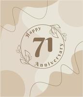 71 anno anniversario, minimalista logo. Marrone vettore illustrazione su minimalista fogliame modello disegno, le foglie linea arte inchiostro disegno con astratto Vintage ▾ sfondo.