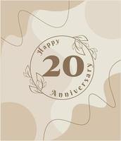 20 anno anniversario, minimalista logo. Marrone vettore illustrazione su minimalista fogliame modello disegno, le foglie linea arte inchiostro disegno con astratto Vintage ▾ sfondo.