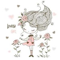 adorabile è una bambina con i fiori vettore