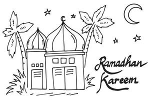 ramadan kareem con stile doodle disegnato a mano vettore
