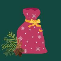 un' Borsa di i regali. Natale i regali nel Santa Borsa. decorazione per saluto carte, manifesti, strisce, emblemi. moderno piatto stile vettore