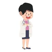 femmina medico pose cartone animato piatto vettore