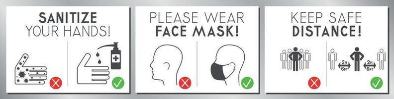 manifesti di indossare viso maschere, conservazione distanza e sanificazione vettore